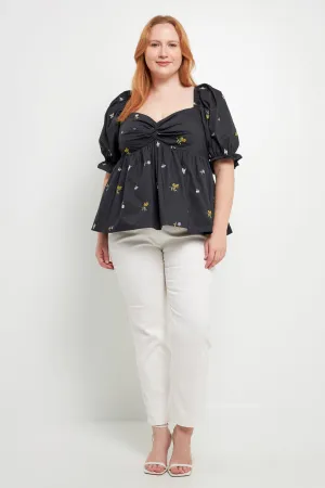Plus Size Multi Floral Embroidery Top