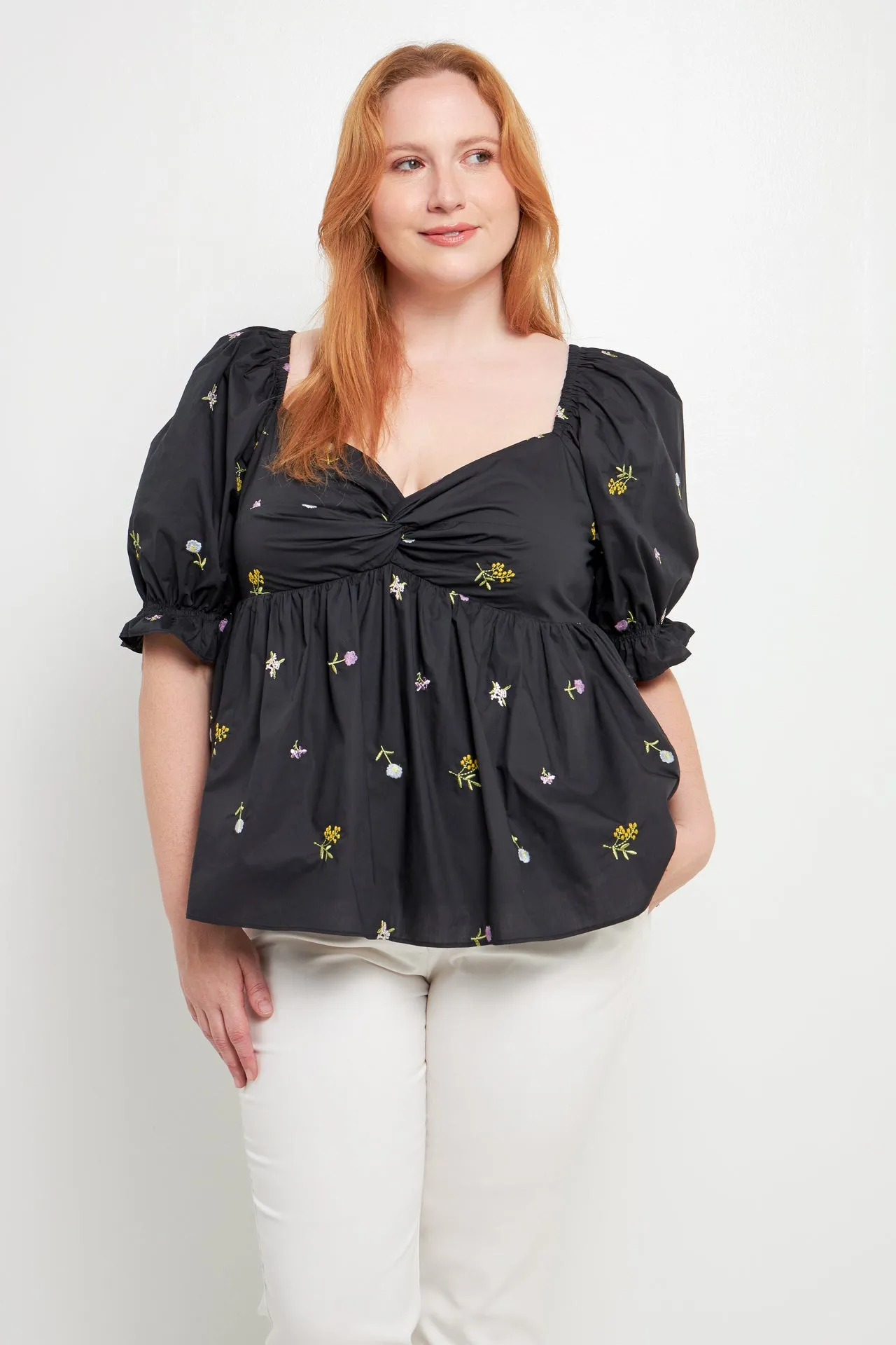 Plus Size Multi Floral Embroidery Top