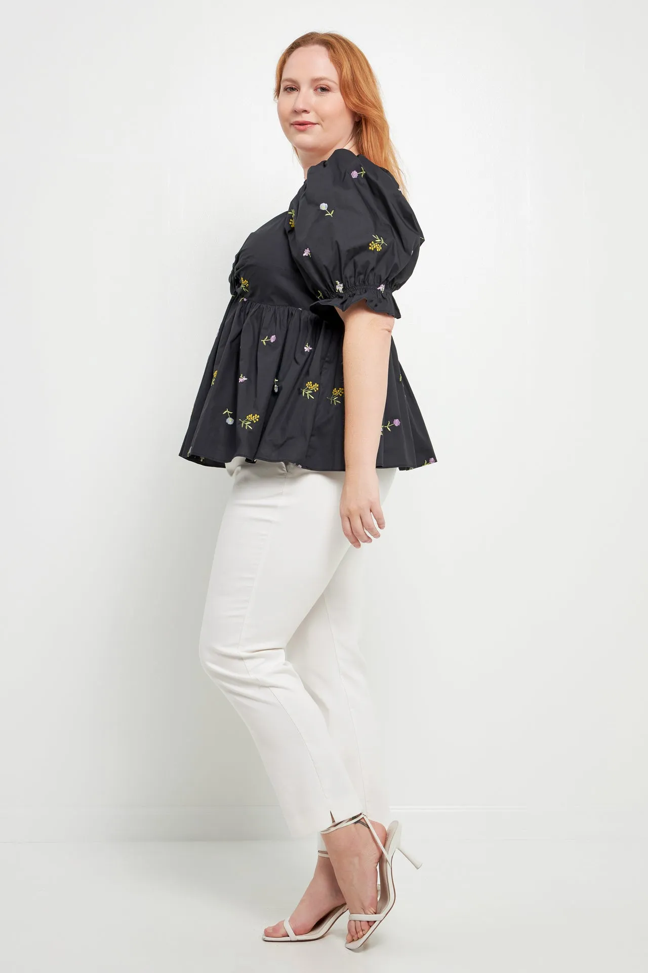 Plus Size Multi Floral Embroidery Top