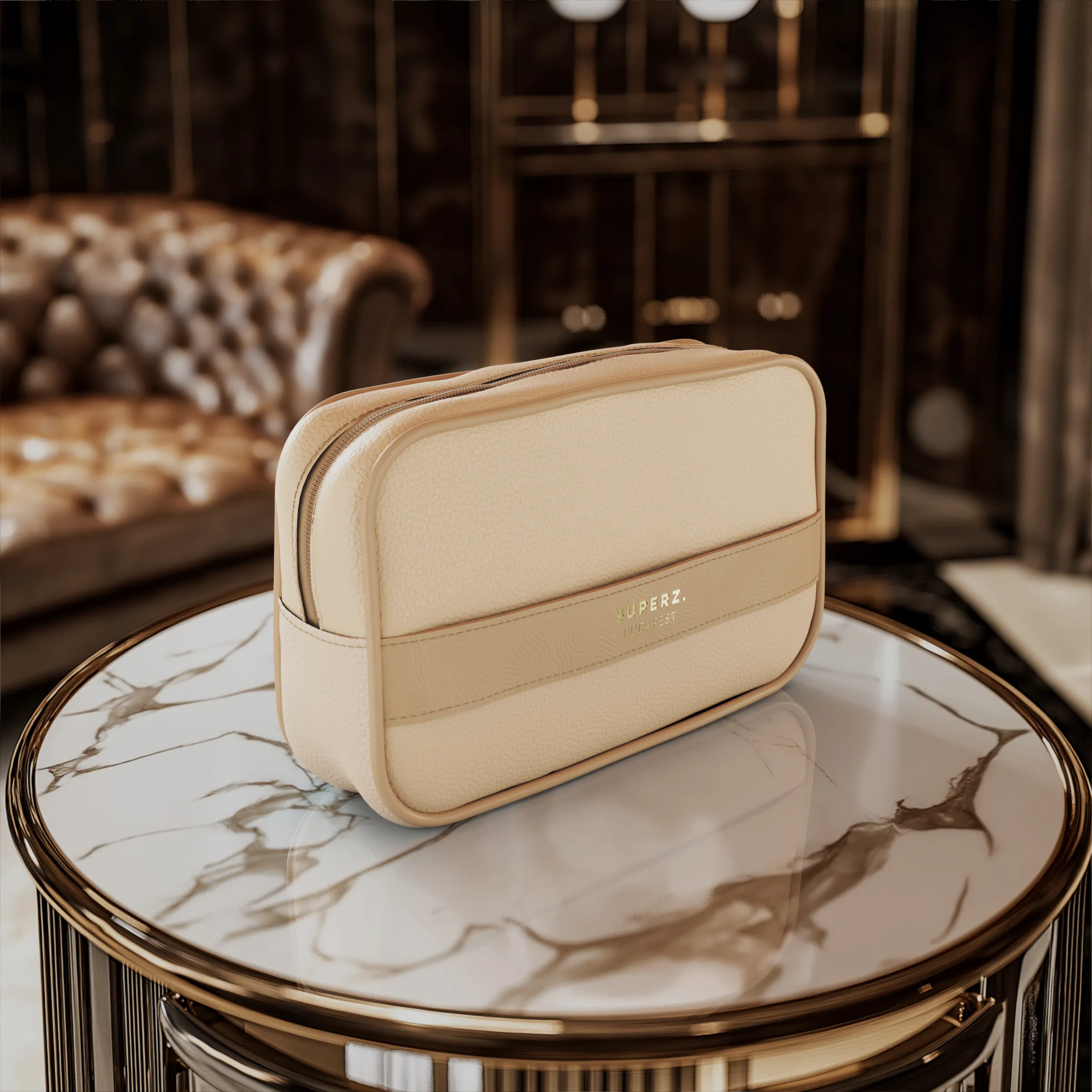 Premium vegan leather cosmetic bag - beige
