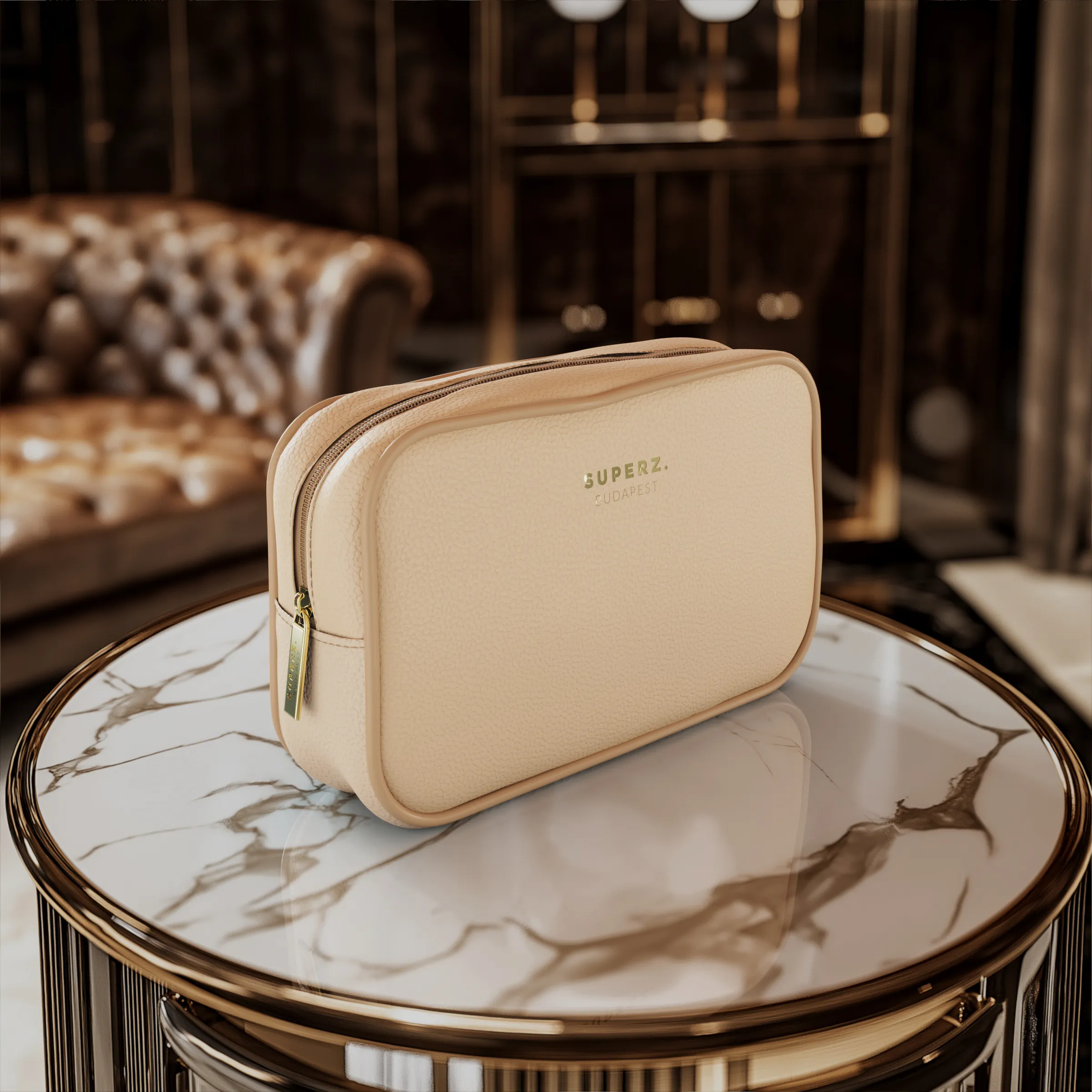 Premium vegan leather cosmetic bag - beige