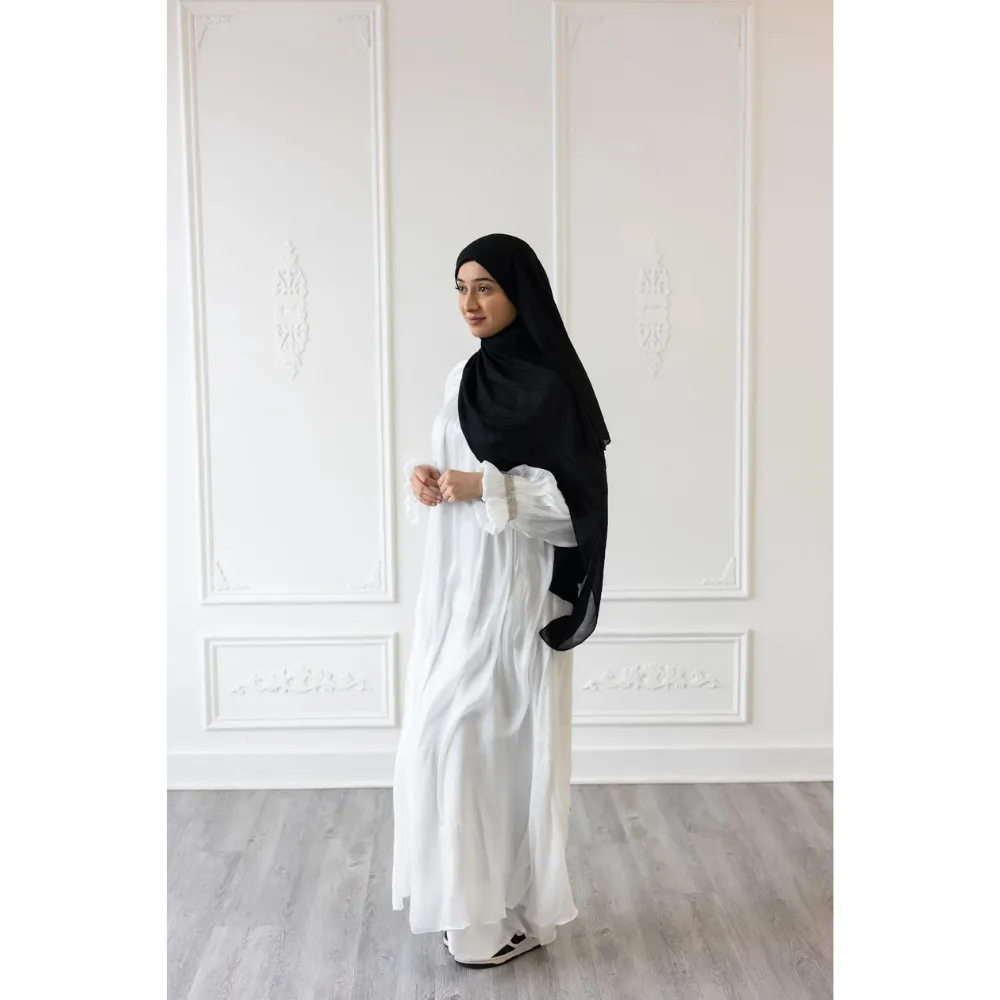 Puff Sleeve Glam Abaya (White)