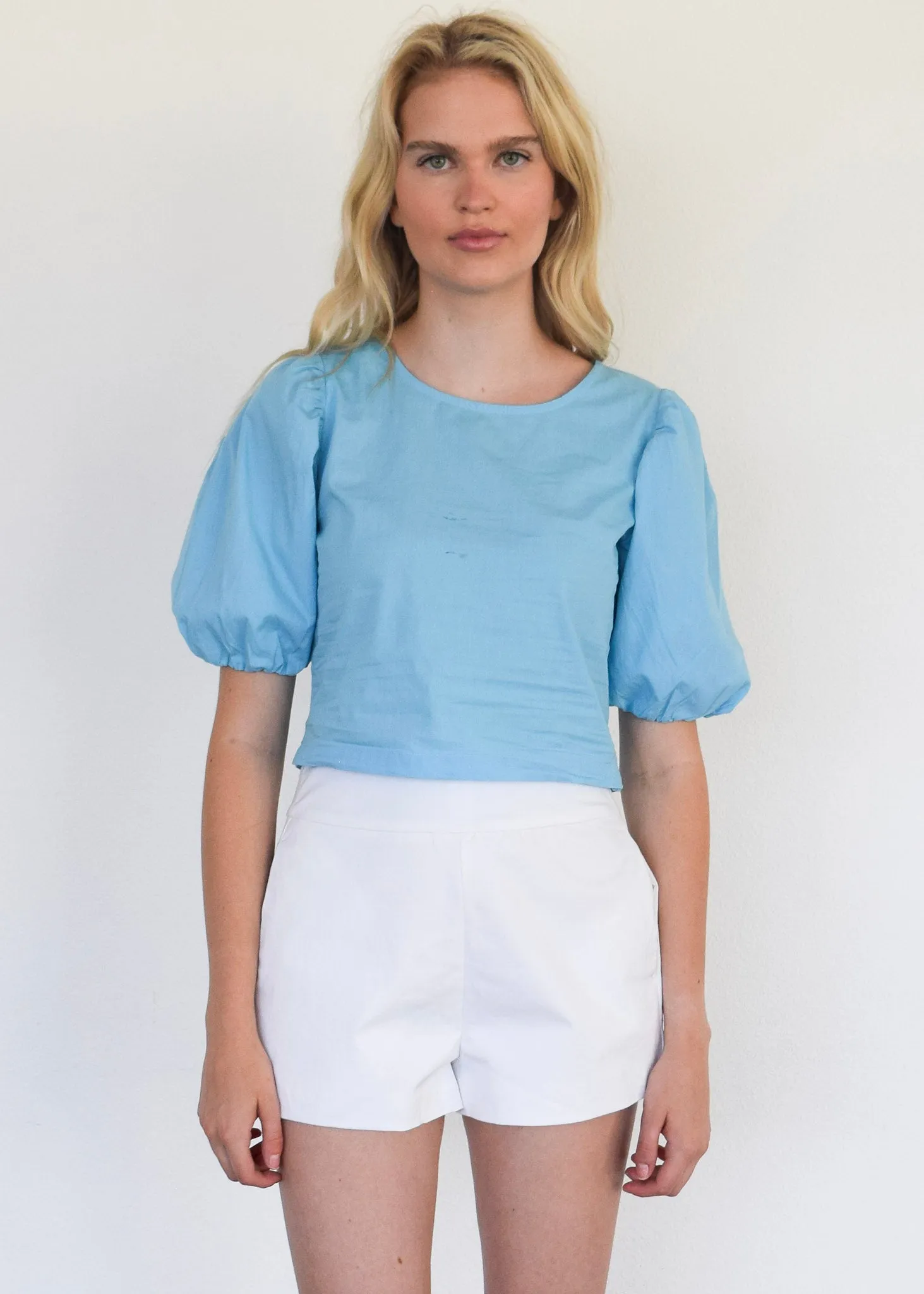Puff Sleeve Top Air Blue Poplin