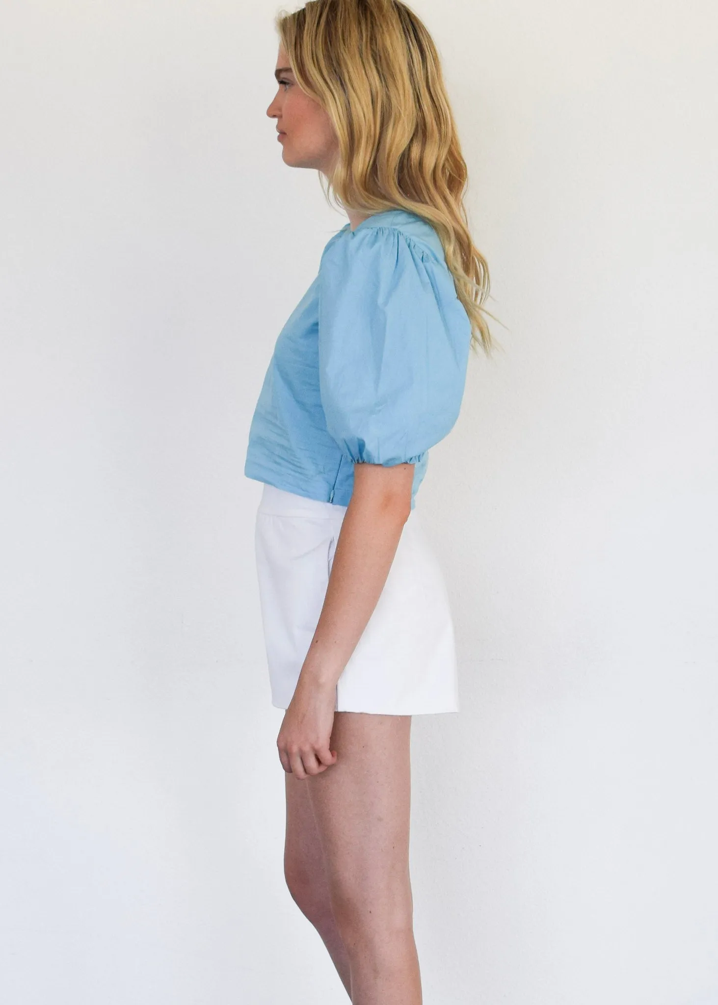 Puff Sleeve Top Air Blue Poplin