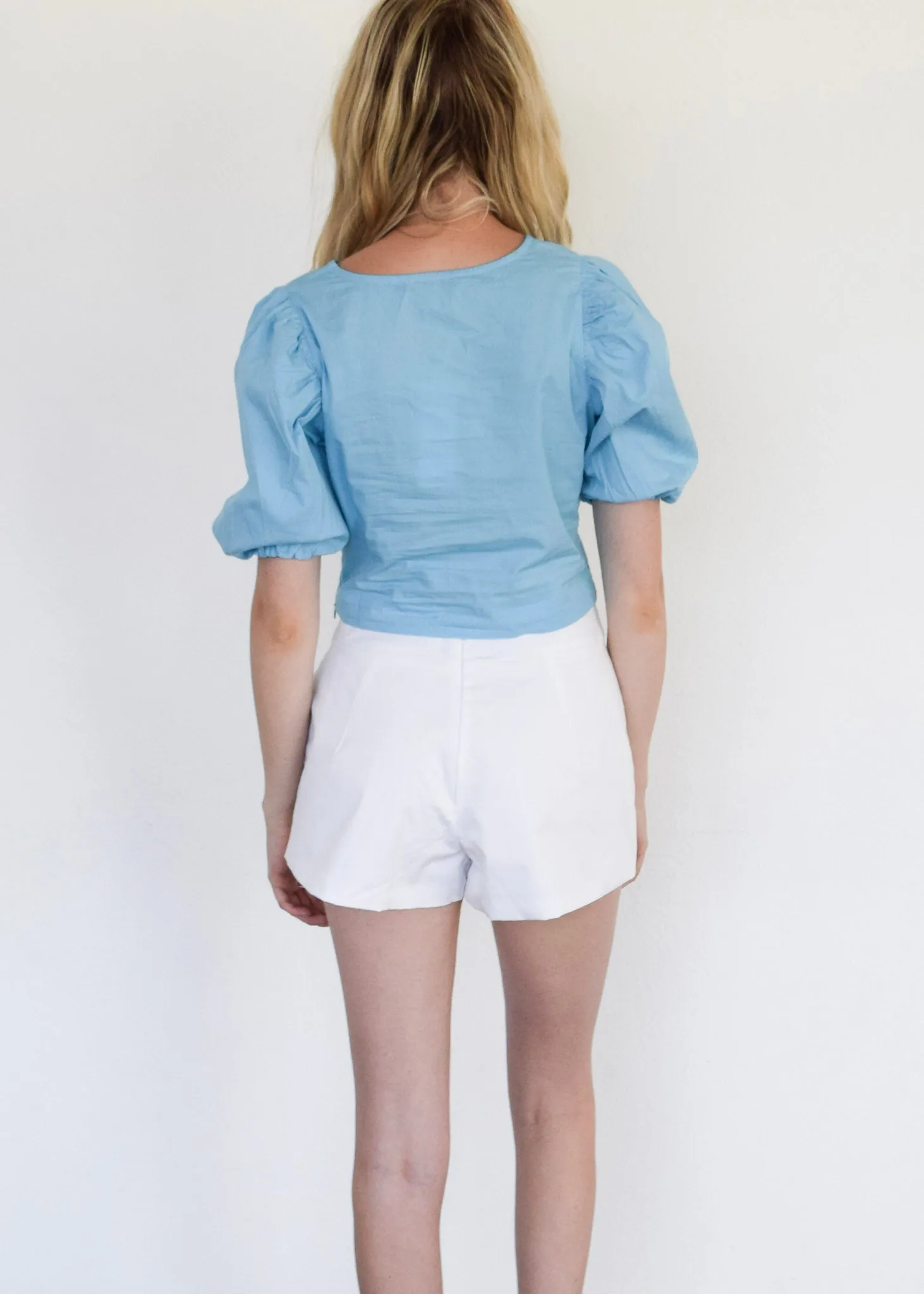 Puff Sleeve Top Air Blue Poplin