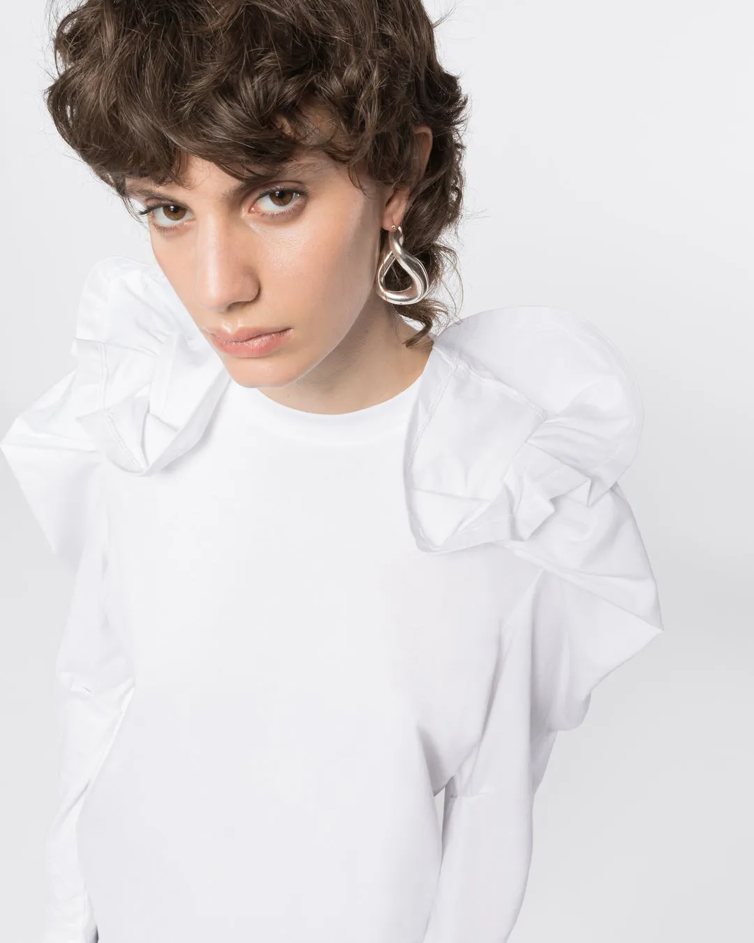 PUFF SLEEVES JERSEY T-SHIRT - WHITE