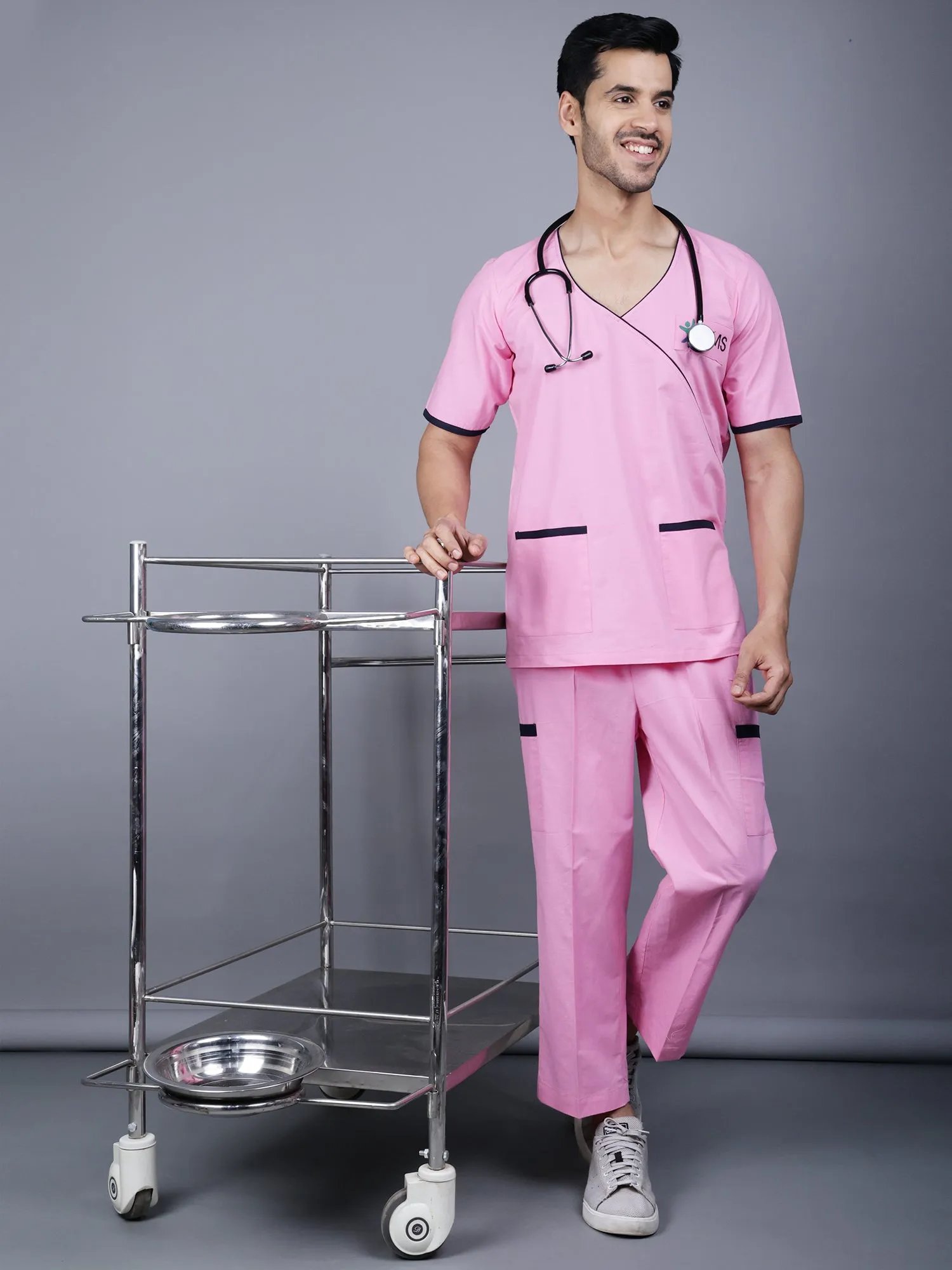 Ramajikk Medical Unisex Overlap V-Neck Design With Piping Scrub Suit