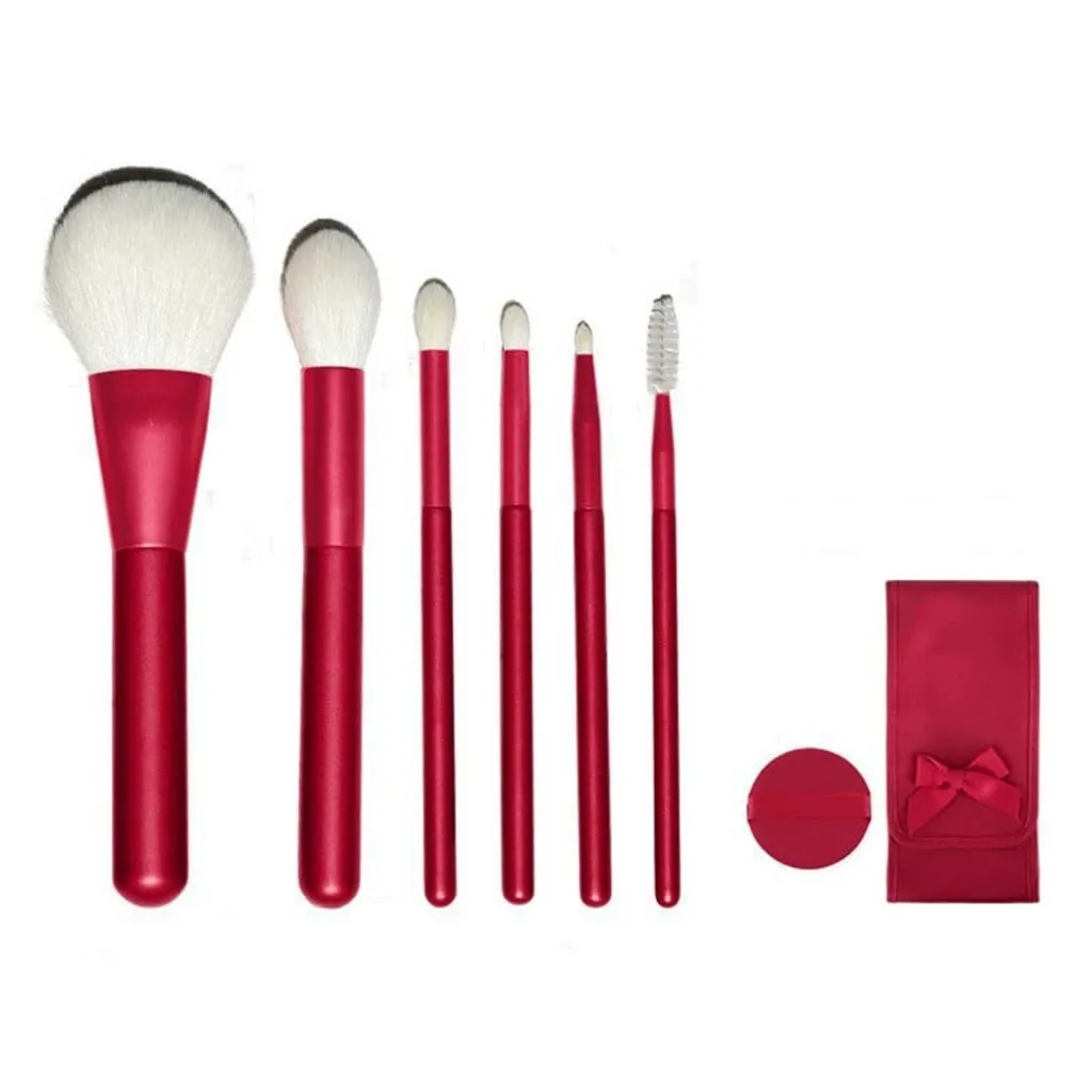 Red Mandala 6pcs Makeup Brush Set Soft Hair Loose Powder Brush With Air Cushion With Brush Bag