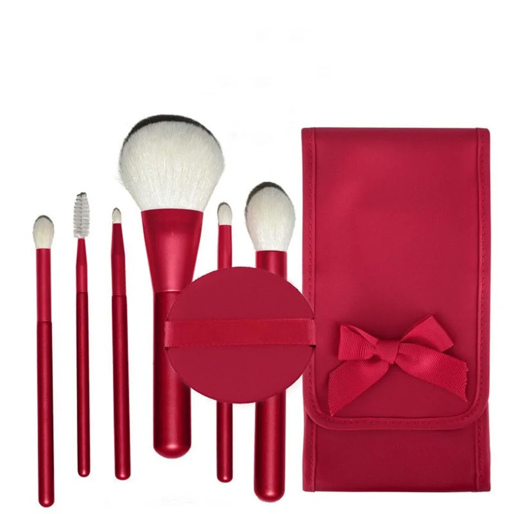 Red Mandala 6pcs Makeup Brush Set Soft Hair Loose Powder Brush With Air Cushion With Brush Bag