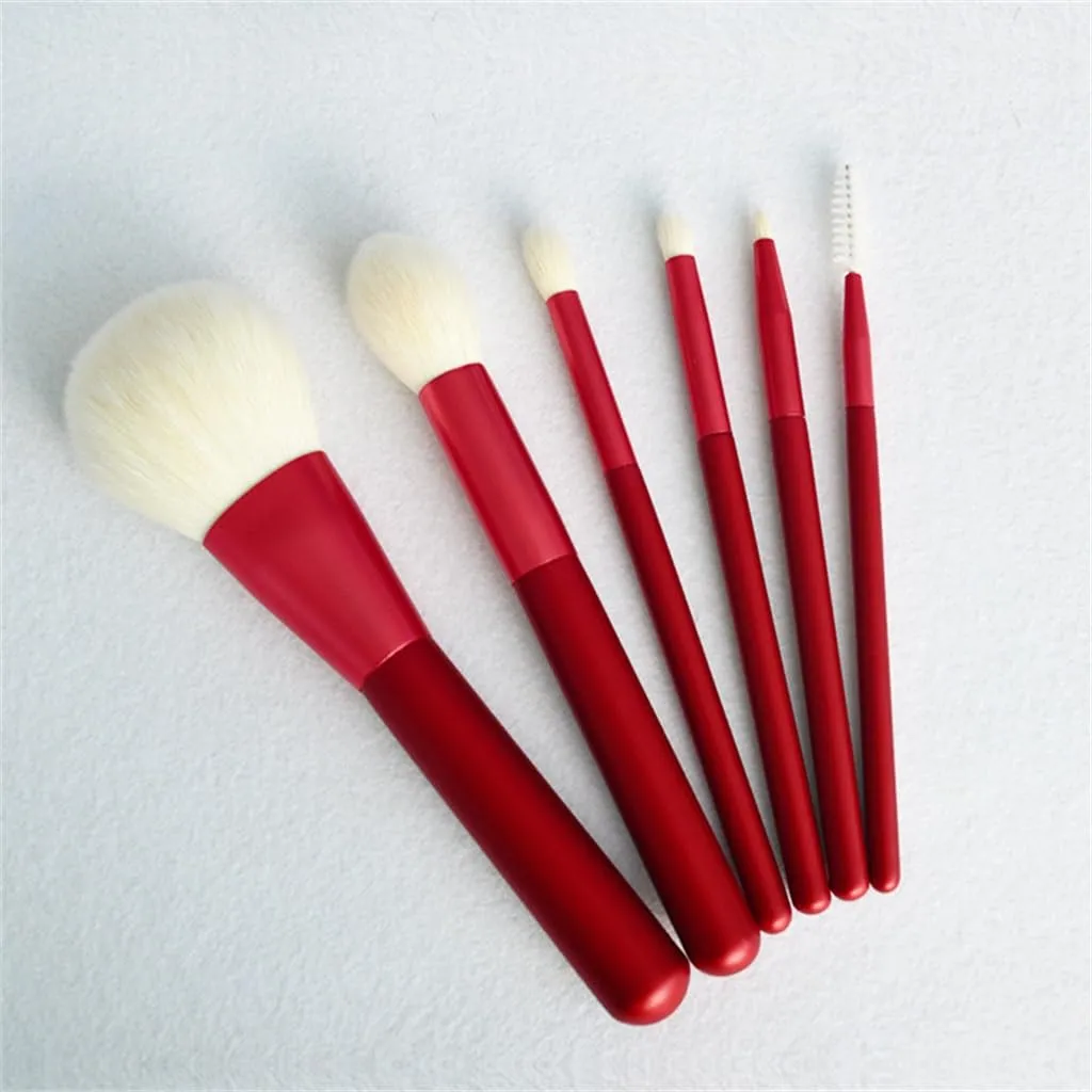 Red Mandala 6pcs Makeup Brush Set Soft Hair Loose Powder Brush With Air Cushion With Brush Bag
