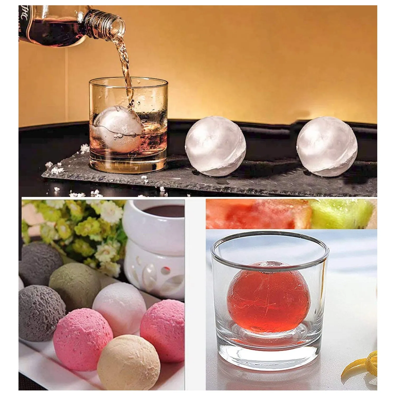 Round Ice Cube Tray for Whiskey - 4 Ball Mould