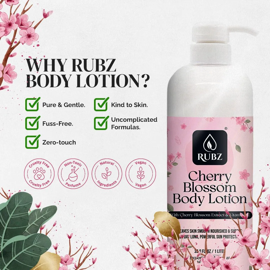 Rubz Cherry Blossom Body Milk with goodness of Japanese Cherry Blossom Extract 1 Kg | Bulk Body Lotion 1 Litre | Best for Hotel, Spa, Salon