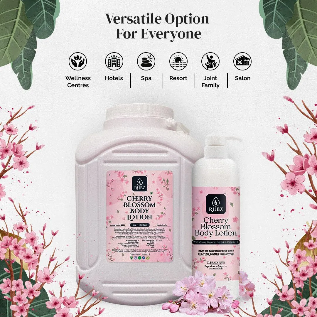 Rubz Cherry Blossom Body Milk with goodness of Japanese Cherry Blossom Extract 1 Kg | Bulk Body Lotion 1 Litre | Best for Hotel, Spa, Salon