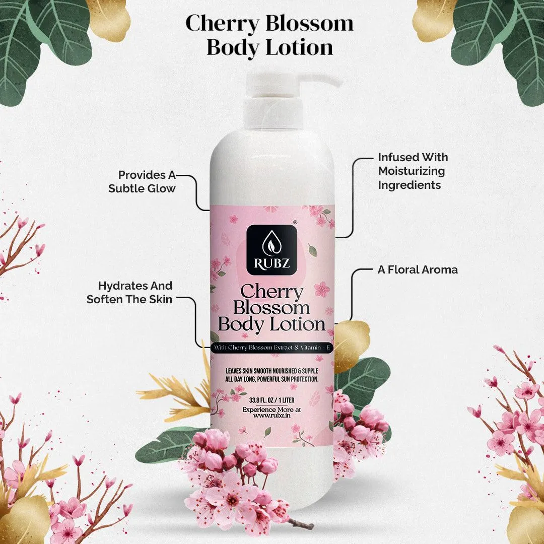 Rubz Cherry Blossom Body Milk with goodness of Japanese Cherry Blossom Extract 1 Kg | Bulk Body Lotion 1 Litre | Best for Hotel, Spa, Salon