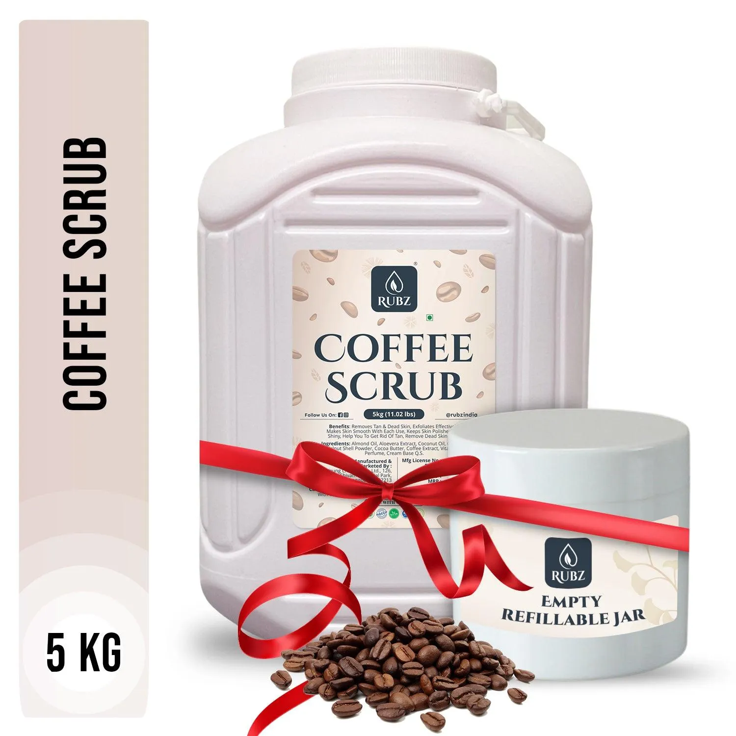 Rubz Coffee Scrub with Coconut Oil for Soft & Smooth Skin for Men & Women | Gently Exfoliates Skin for Deadskin Removal | Best for Hotel,Spa,Salon,Family | 5 Kg Pack With 200ml plastic jar