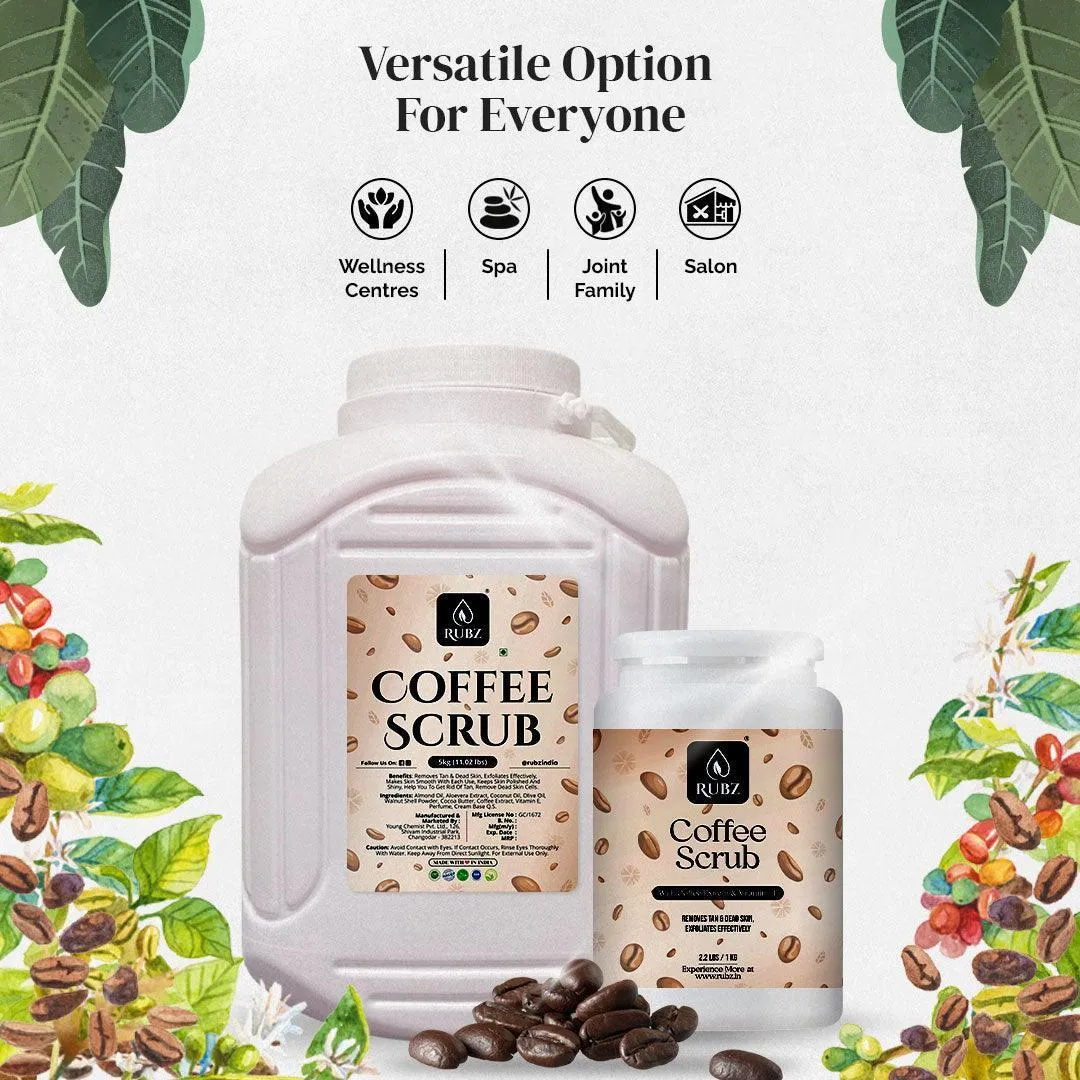 Rubz Coffee Scrub with Coconut Oil for Soft & Smooth Skin for Men & Women | Gently Exfoliates Skin for Deadskin Removal | Best for Hotel,Spa,Salon,Family | 5 Kg Pack With 200ml plastic jar