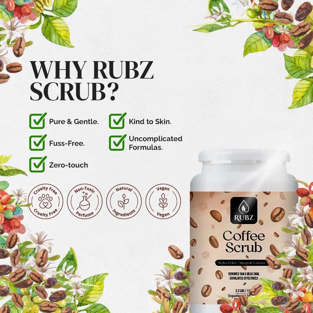 Rubz Coffee Scrub with Coconut Oil for Soft & Smooth Skin for Men & Women | Gently Exfoliates Skin for Deadskin Removal | Best for Hotel,Spa,Salon,Family | 5 Kg Pack With 200ml plastic jar