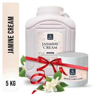 Rubz Jasmine Cream 5kg with 200gm Refillable Jar| Enriched with Jasmine Extract & Vitamin E | Deep Moisturizing with Instant Hydration | Best for Spa, Hotel, Salon, Family| 5 Kg