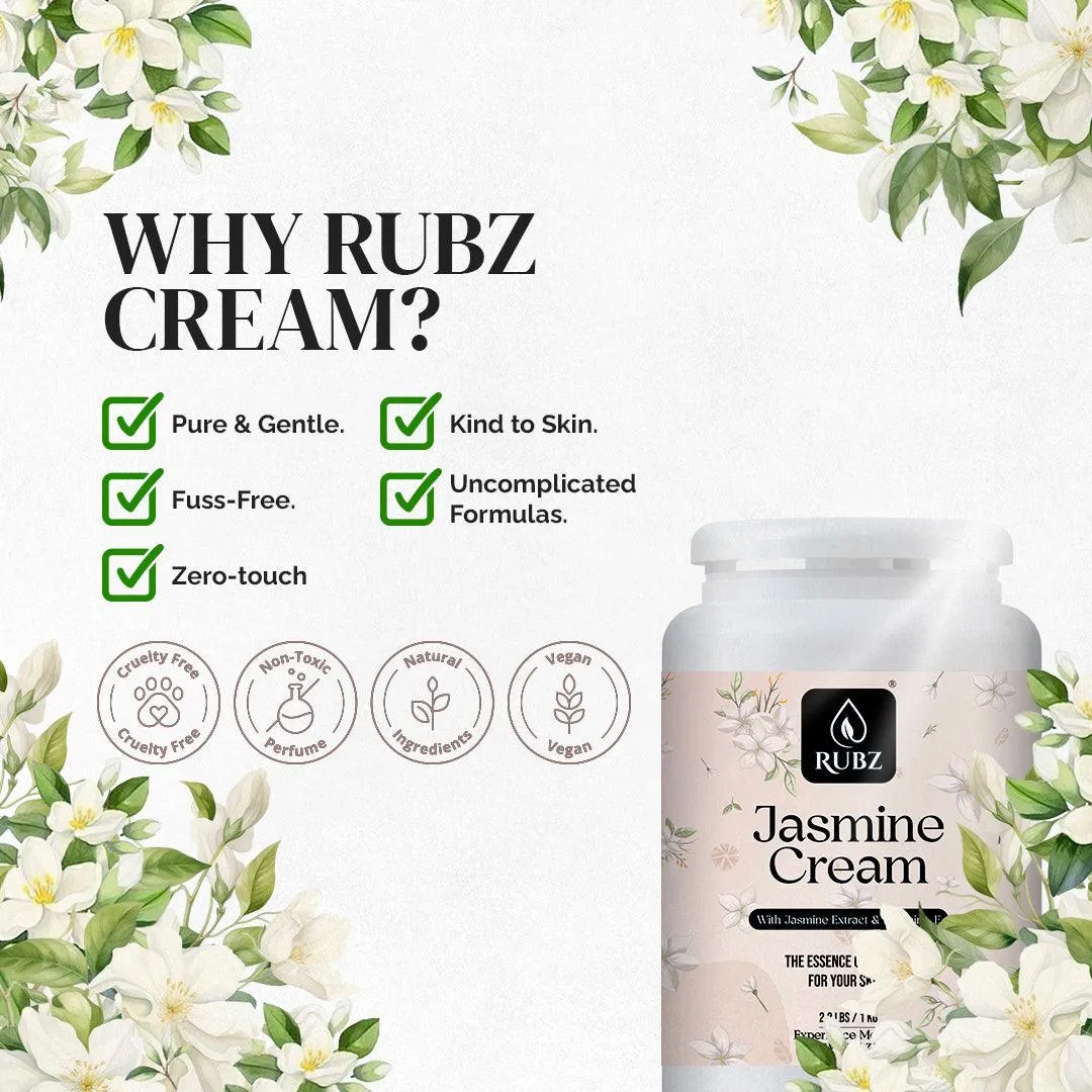 Rubz Jasmine Cream 5kg with 200gm Refillable Jar| Enriched with Jasmine Extract & Vitamin E | Deep Moisturizing with Instant Hydration | Best for Spa, Hotel, Salon, Family| 5 Kg
