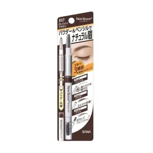 SANA New Born W Brow EX Eyebrow Pencil #B2 Grayish Brown 莎娜 柔和三用眉彩笔 #B2 灰棕色