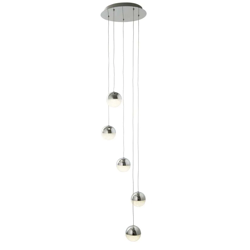Searchlight 5845-5CC Marbles 5 Light LED Globe Mulit-drop Crushed Ice Chrome