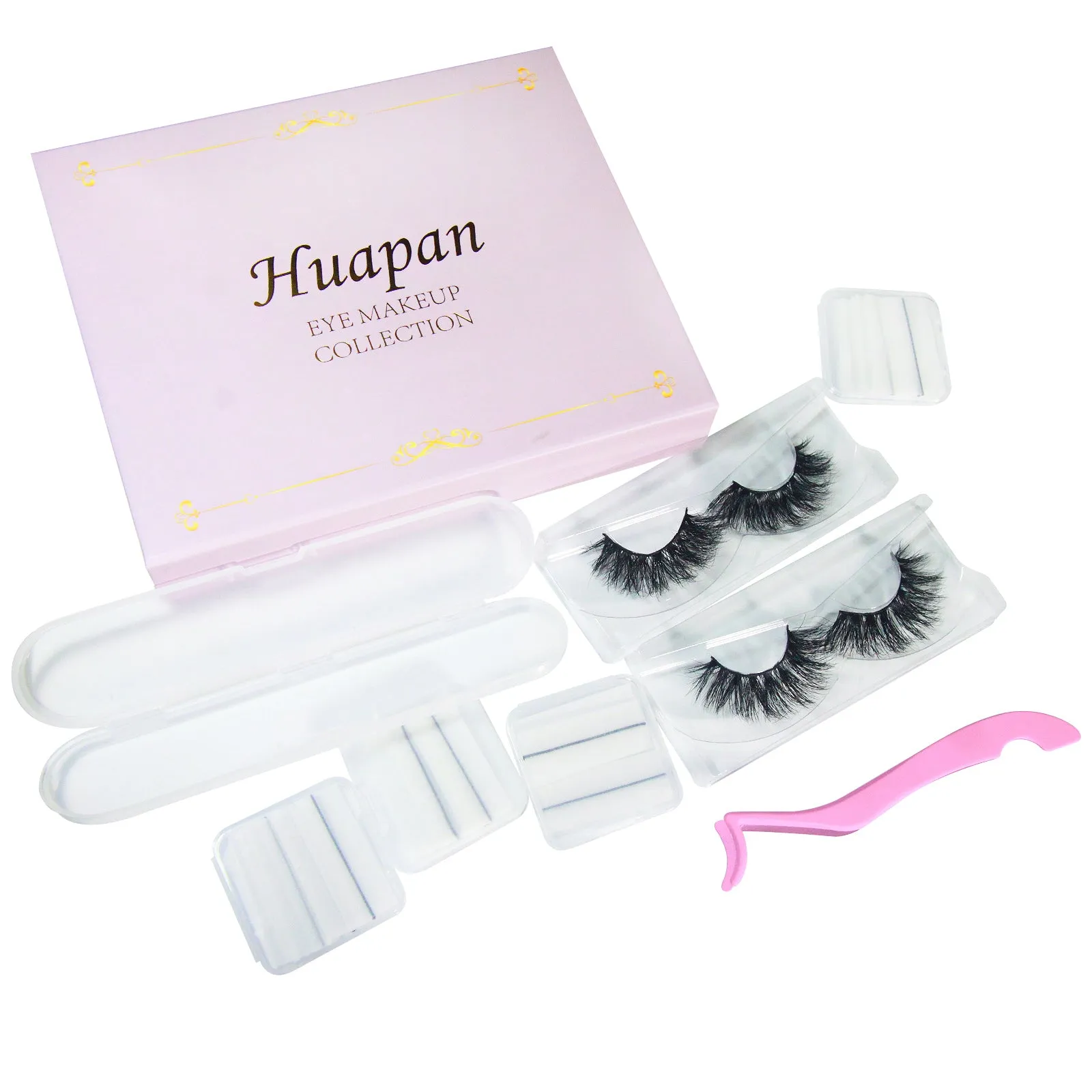 Self-Adhesive Real Mink Eyelashes Set Including 2 Pairs of Mink Lashes,1 Tweezer and 4 Pack of Self-adhesive Lash Strips