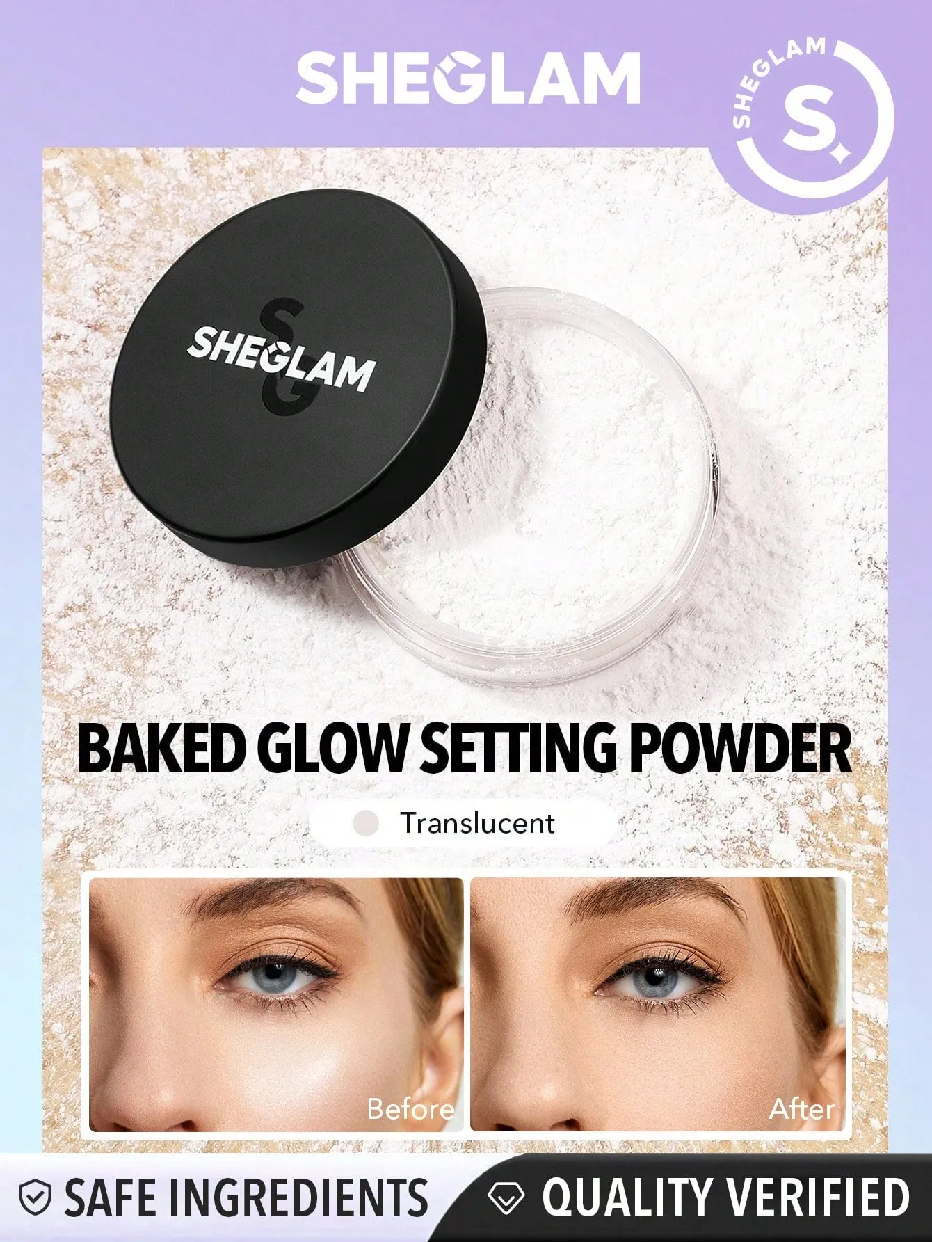 SHEGLAM Baked Glow Setting Powder-Translucent  Oil Control Loose Setting Powder