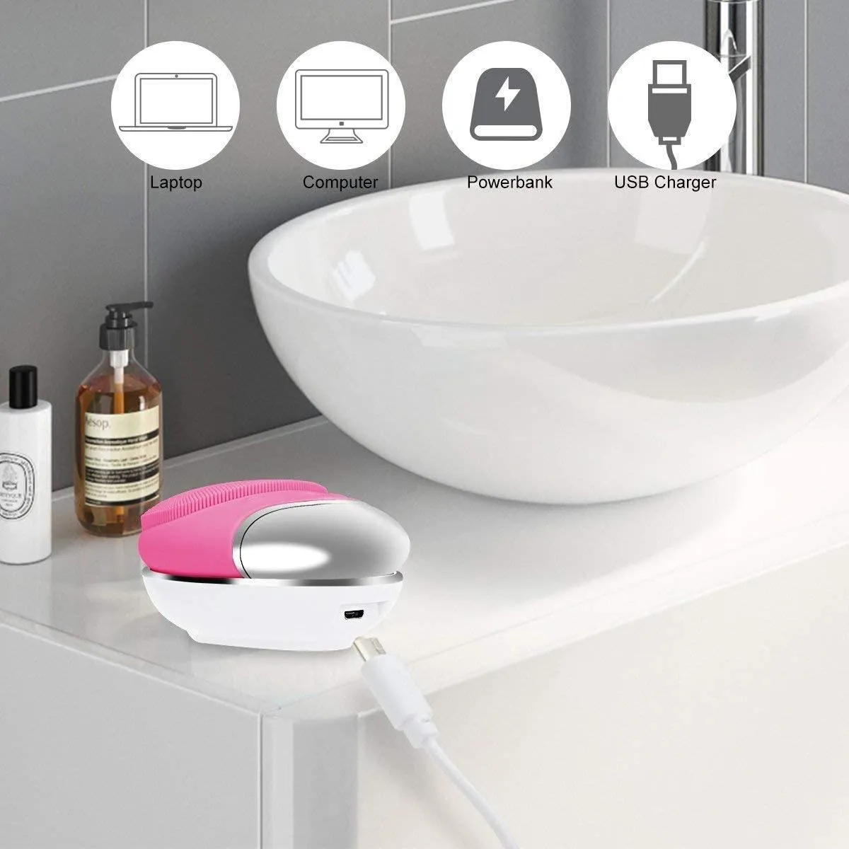 Silicone Facial Cleansing Brush - Electric Face cleaner Scrubber Massager for Gentle Exfoliating, Deep Cleanse