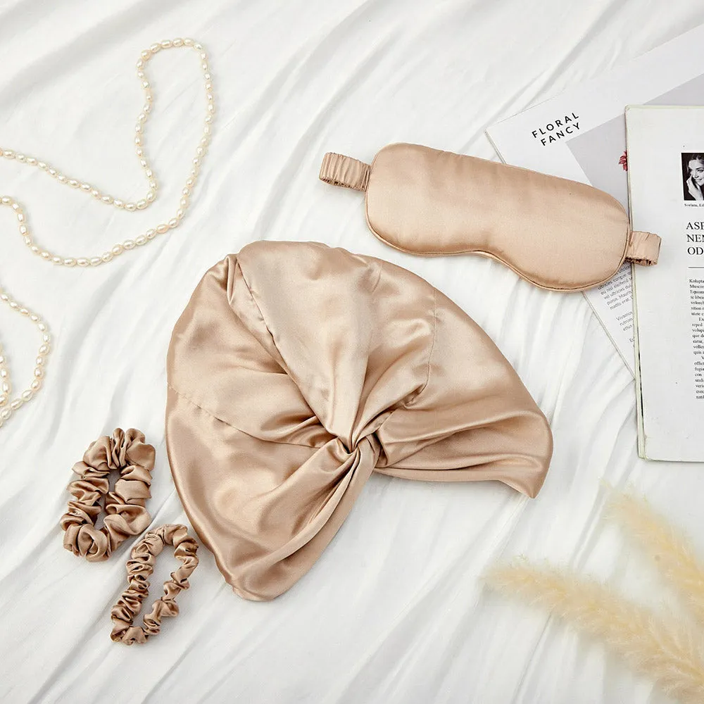 Silk Bonnet with Eye Mask Gift Set - Champagne