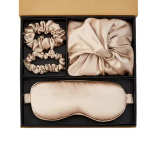 Silk Bonnet with Eye Mask Gift Set - Champagne