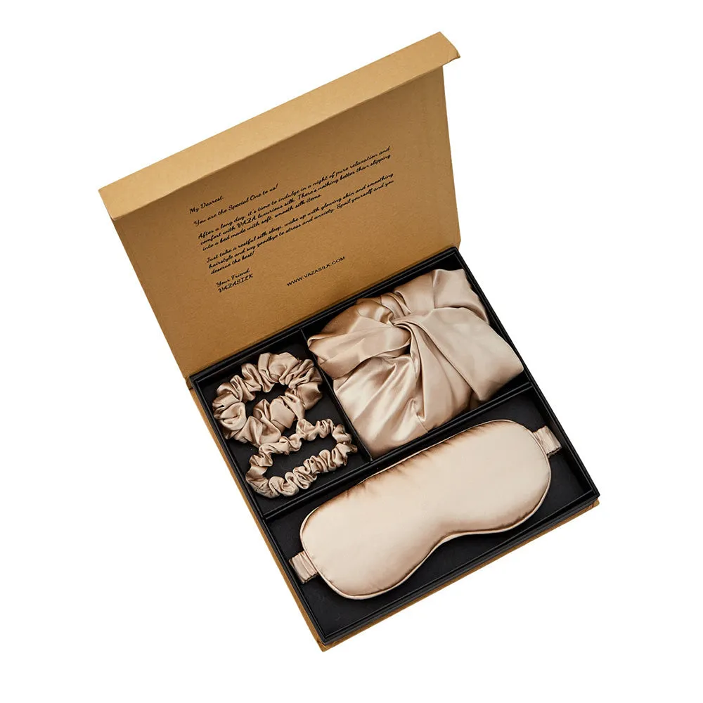 Silk Bonnet with Eye Mask Gift Set - Champagne