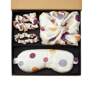 Silk Bonnet with Eye Mask Gift Set- Purple Polka Dots