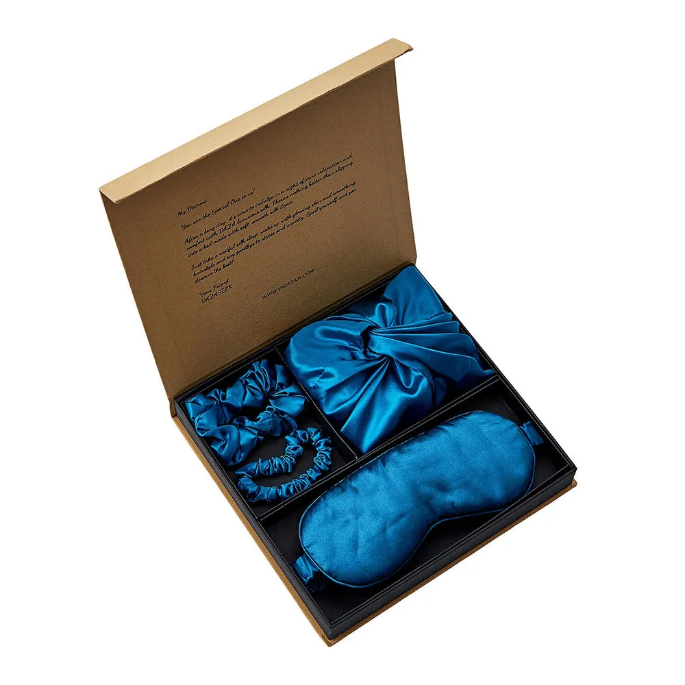 Silk Bonnet with Eye Mask Gift Set - Teal