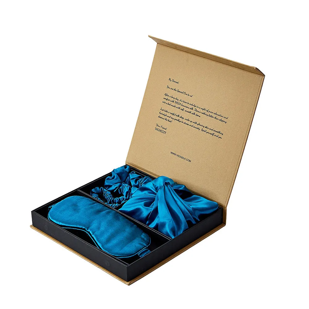 Silk Bonnet with Eye Mask Gift Set - Teal