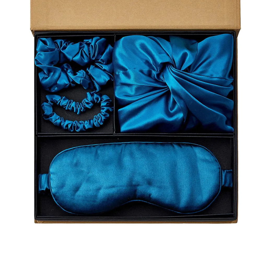 Silk Bonnet with Eye Mask Gift Set - Teal