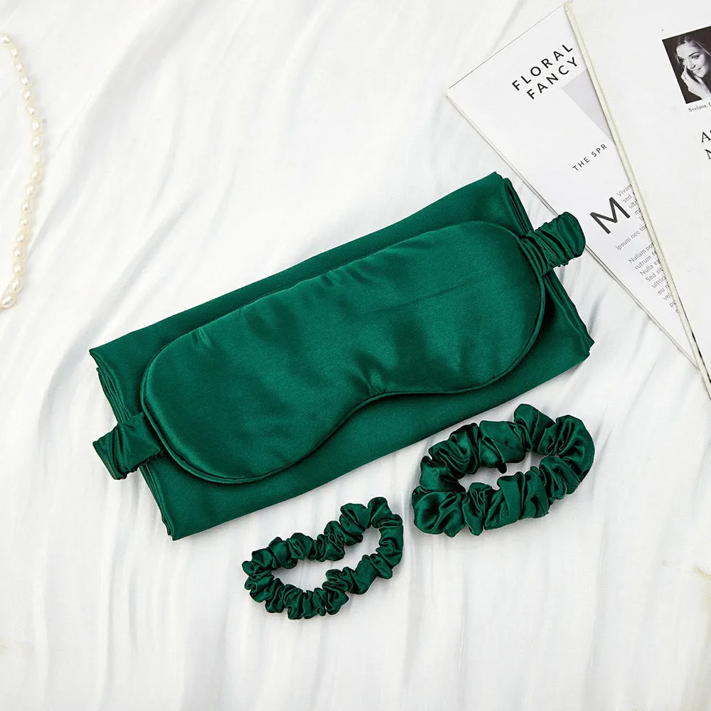 Silk Pillowcase with Eye Mask Gift Set - Dark Green
