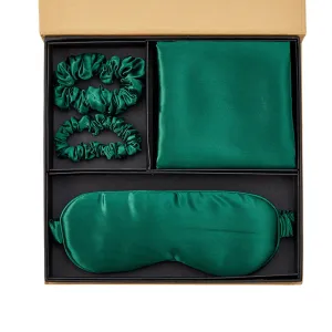 Silk Pillowcase with Eye Mask Gift Set - Dark Green