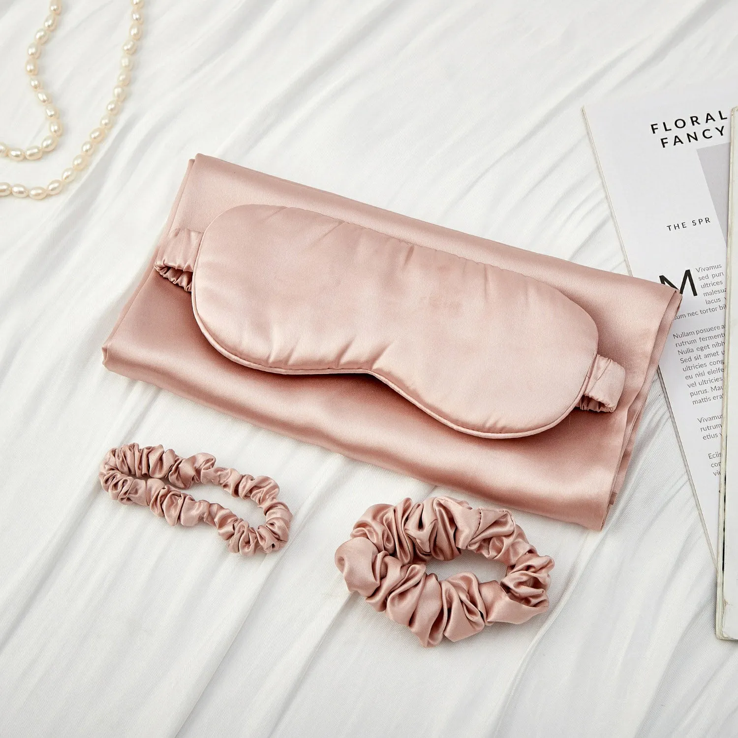 Silk Pillowcase with Eye Mask Gift Set - Rosy Pink