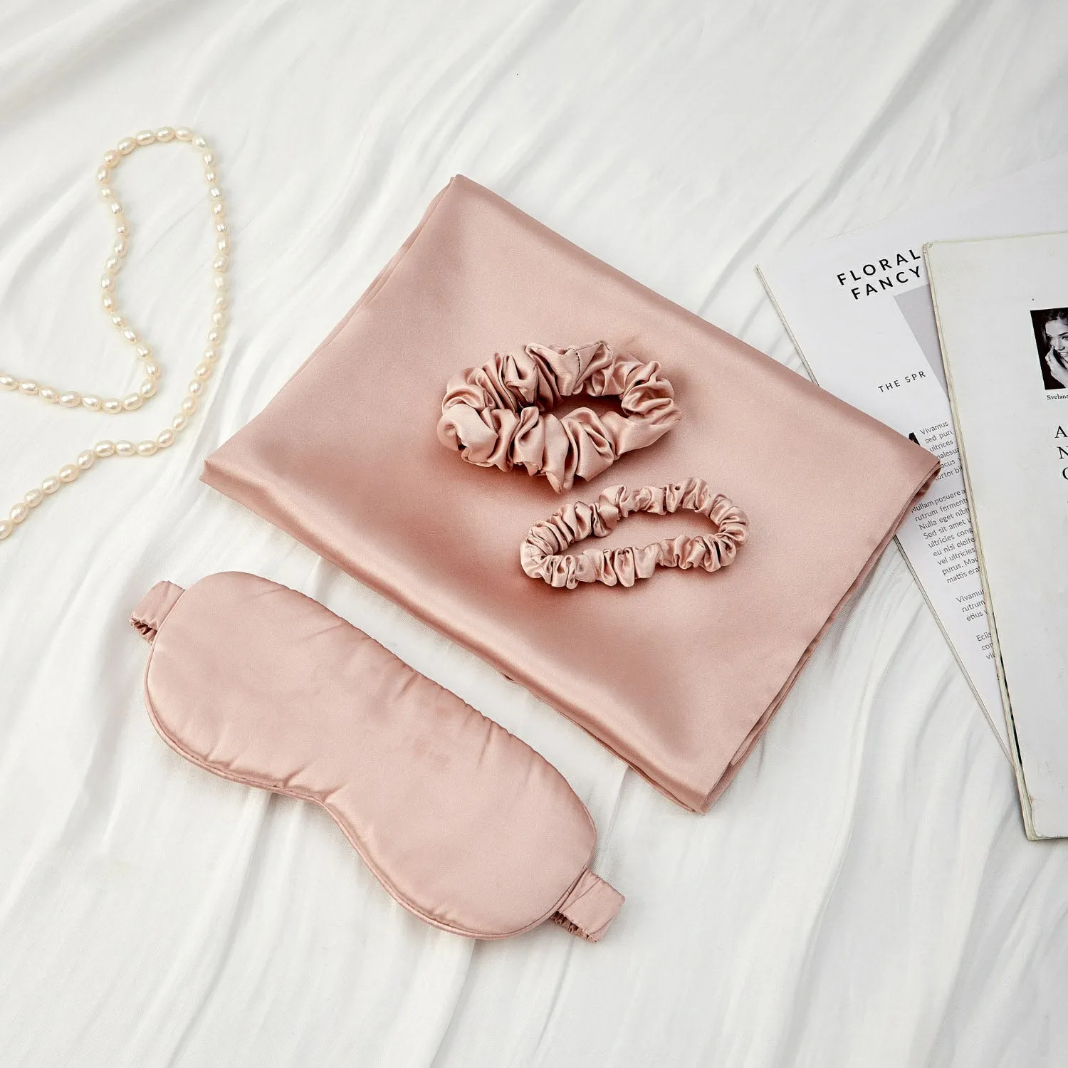 Silk Pillowcase with Eye Mask Gift Set - Rosy Pink