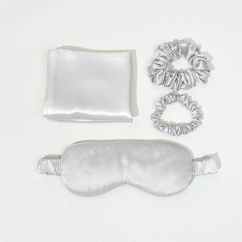 Silk Pillowcase with Eye Mask Gift Set - Silver Gray