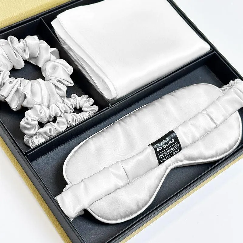 Silk Pillowcase with Eye Mask Gift Set - Silver Gray