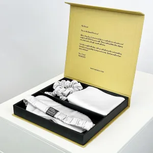 Silk Pillowcase with Eye Mask Gift Set - Silver Gray