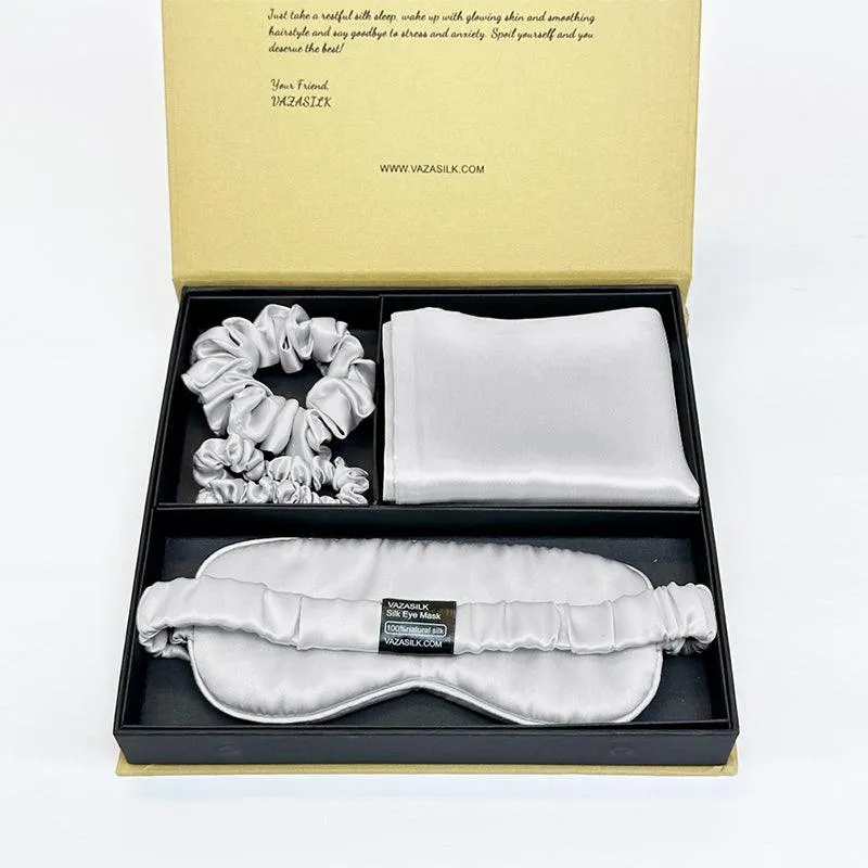 Silk Pillowcase with Eye Mask Gift Set - Silver Gray