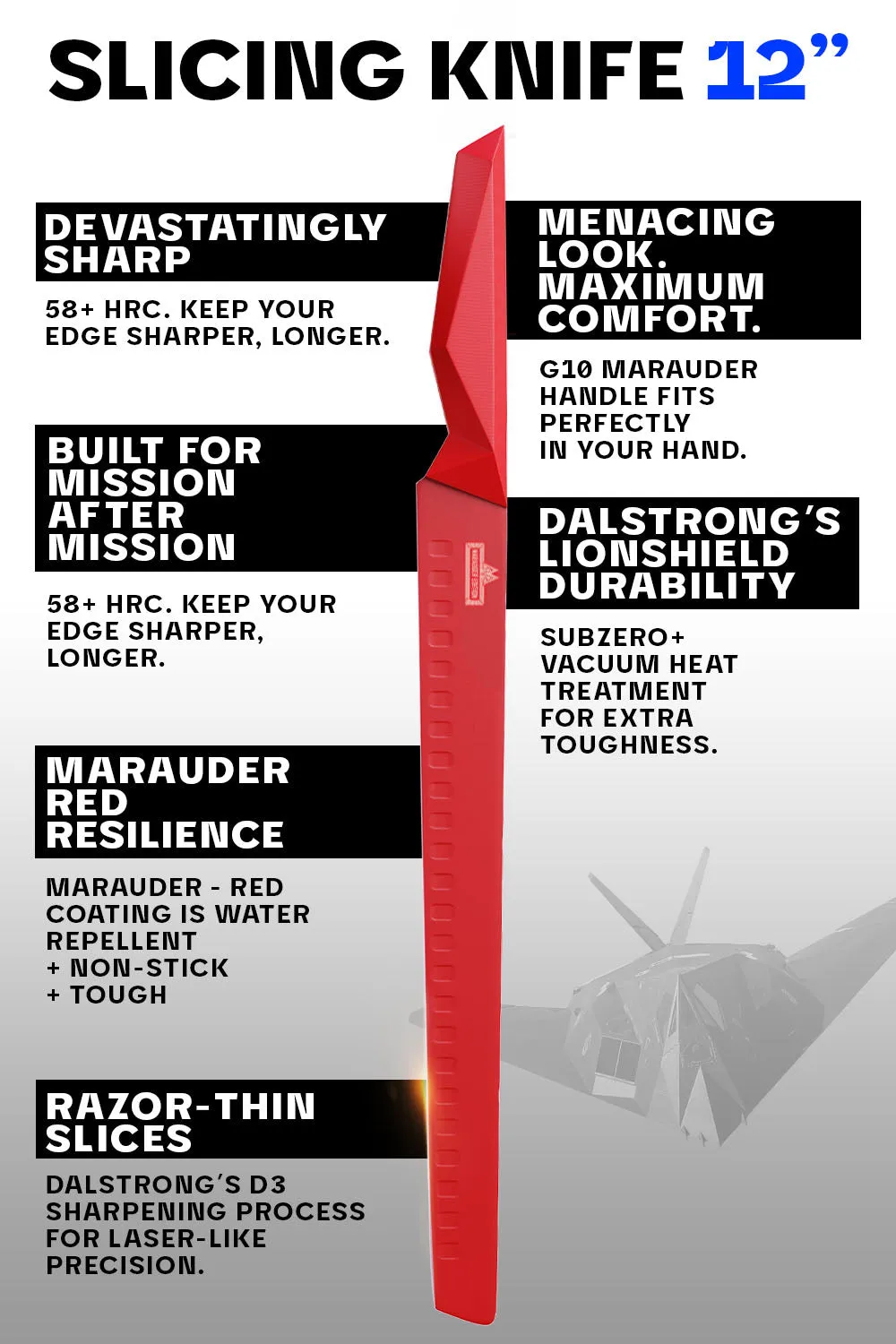 Slicing & Carving Knife 12" | Shadow Black Series | RED Edition | Dalstrong ©