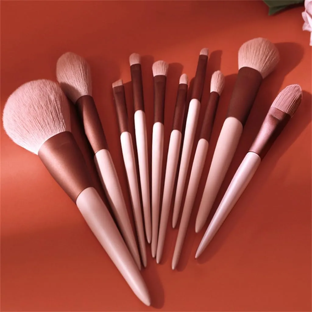 Smokey Rose Set 10 Makeup Brushes Set Gift Dry Loose Powder Blush Eyeshadow Brushes Envelope Bag