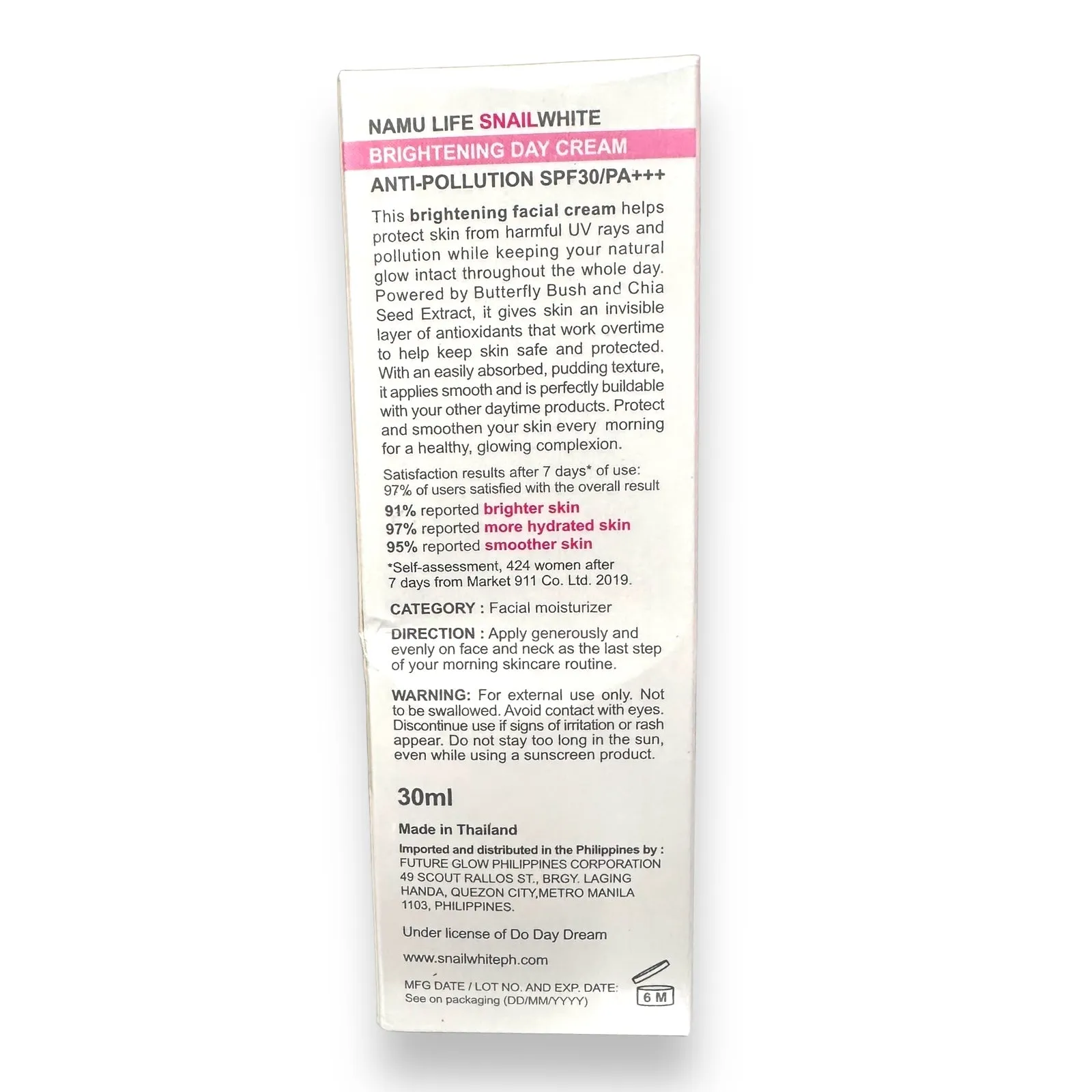 Snail White - Brightening Day Cream Anti - Pollution SPF 30 / PA    30 ML