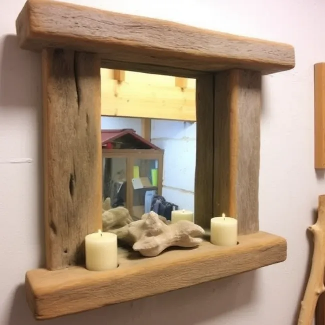 Solid Chunky Wooden Mirror, Farmhouse style, made from distressed rustic wood