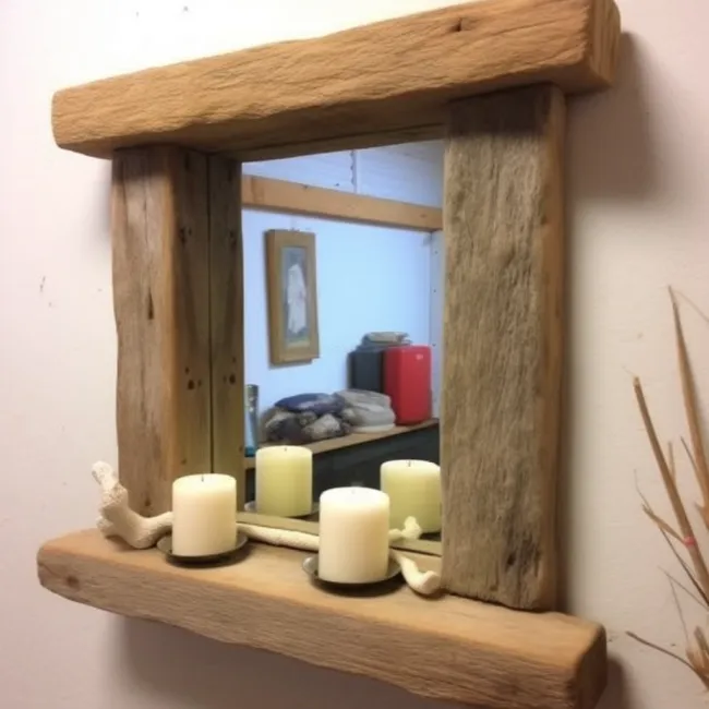 Solid Chunky Wooden Mirror, Farmhouse style, made from distressed rustic wood
