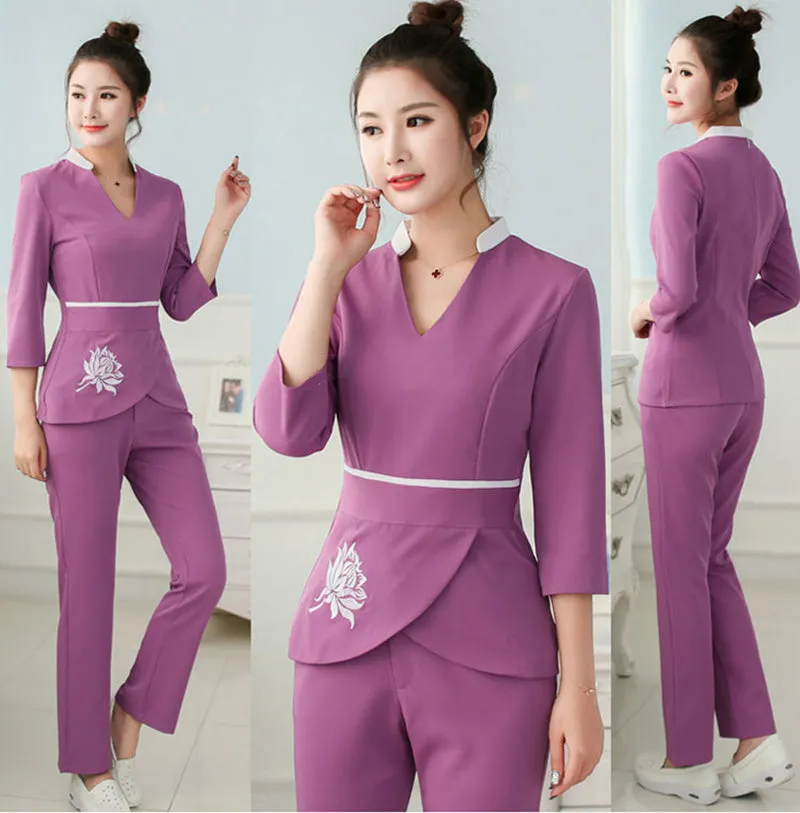 Spa Uniforms Women scrubs Work Clothes Beauty salon tattoo artist Uniform 2pcs Set