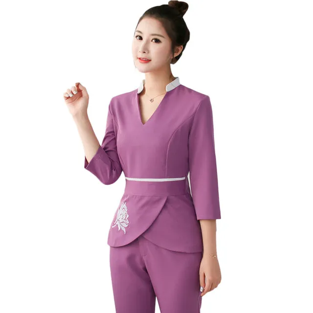 Spa Uniforms Women scrubs Work Clothes Beauty salon tattoo artist Uniform 2pcs Set